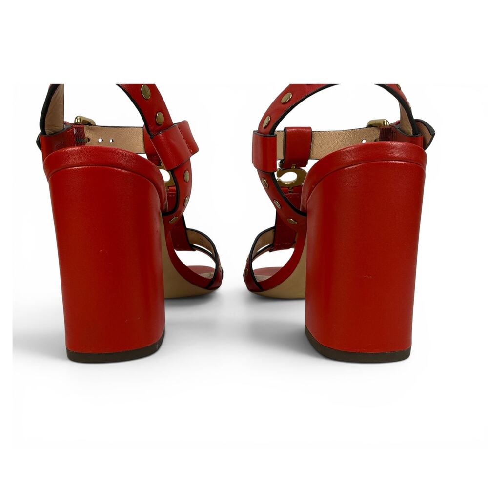 Coach Margaret Sandal Womens 6 Red Leather Studded Block Heel Ankle Strap - Picture 11 of 16